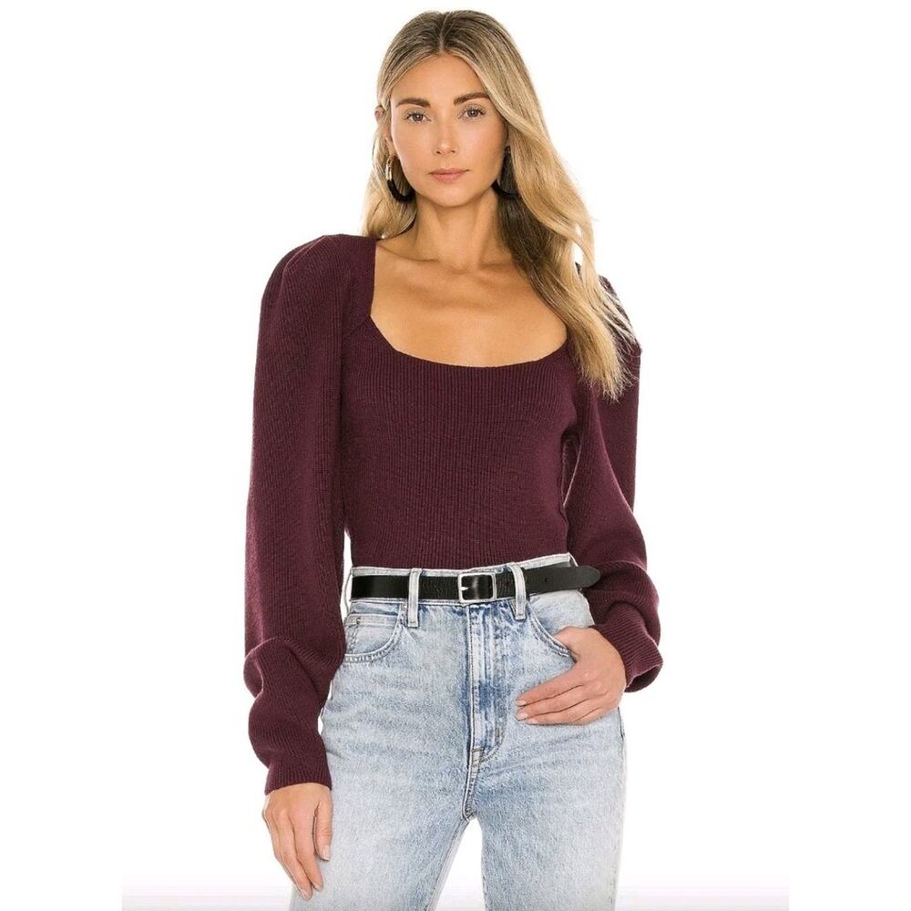 Free People Saffron Sweater Cut Out Dark Red Burgundy Top Size XL Casual Ribbed